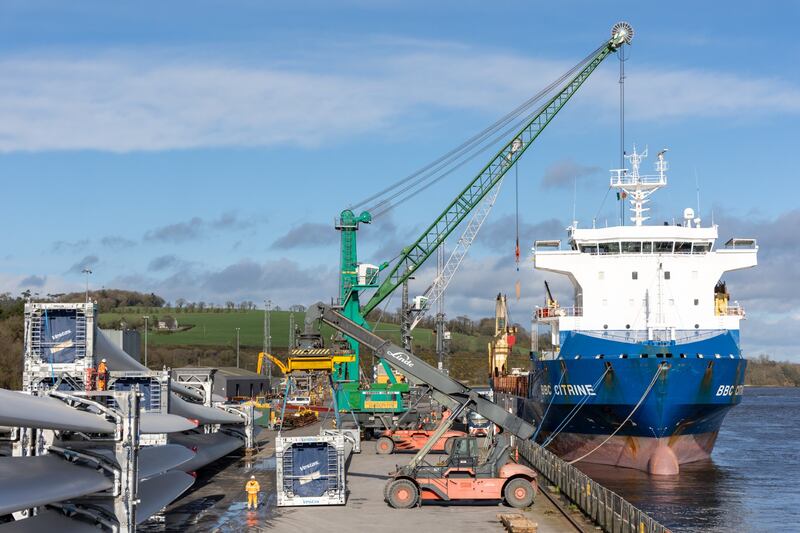 Vessels at Waterford port with cargo for an onshore wind farm. The facility at Belview plans to expand capacity to cater for offshore wind farms.