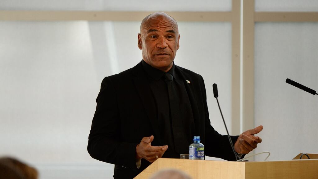 Kevin Sharkey, presidential hopeful pitching Kildare County Council members for a nomination last month. Photograph: Dara Mac Dónaill/The Irish Times