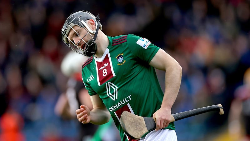 Westmeath’s Cormac Boyle celebrates scoring his sides fourth goal in the Division 2 league final. Photograph: James Crombie/Inpho
