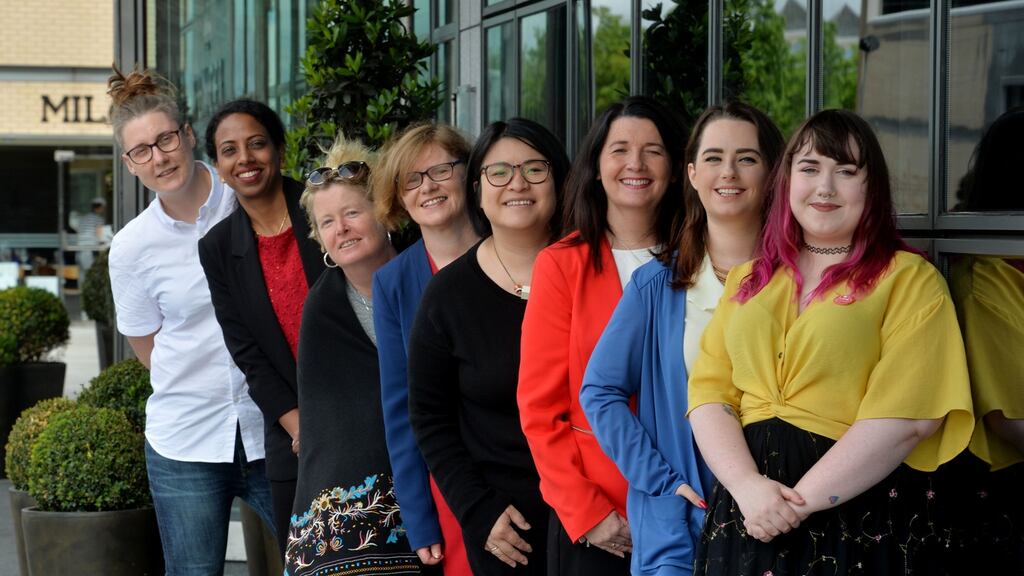 Orla O’Connor, Director, National Women’s Council of Ireland (centre) with newly elected female councillors (left to right) Grace McManus, Sinn Féin, Wicklow County Council, Punam Rane, Fine Gael, Fingal County Council, Catherine Coffey, Workers’ Party, Cork, Hazel Chu, Green Party, Dublin City Council, Andrea Dalton, Fianna Fáil, Carlow County Council, Annie Hoey, Labour Party, Meath County Council, Sharon Nolan, Social Democrats, Galway, at  a discussion on  campaigns, leadership and  barriers facing women entering politics. Photograph: Alan Betson / The Irish Times