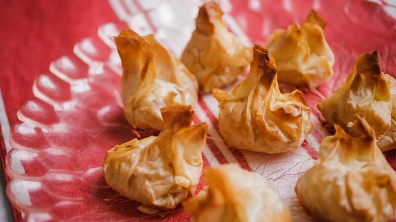 Pear and blue cheese filo parcels. Photograph: Emma Jervis