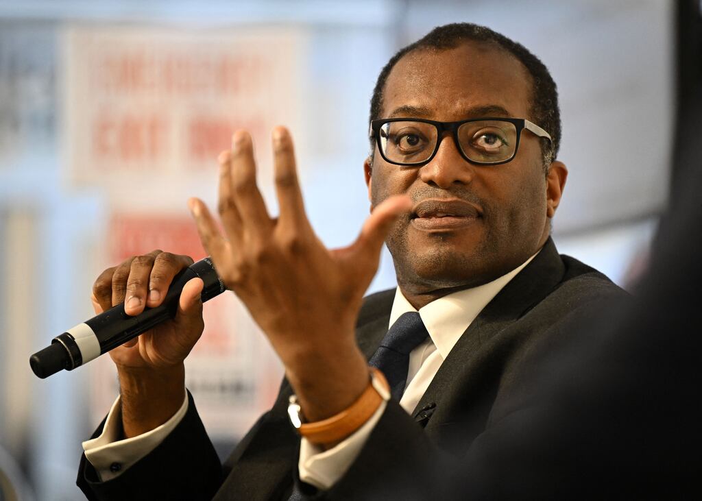 Britain's Chancellor of the Exchequer Kwasi Kwarteng speaks during a fringe meeting on the third day of the annual Conservative Party Conference in Birmingham on Tuesday. Photograph: Oli Scarff/AFP