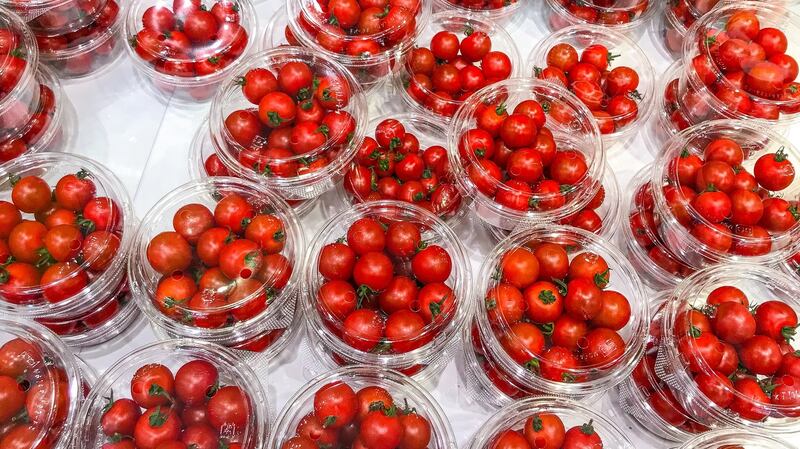 Cherry tomatoes in plastic containers. Photograph: Getty