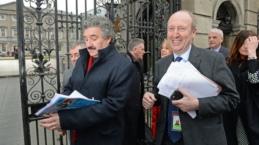 John Halligan (left) and Shane Ross of the Independent Alliance outside Leinster House. Photograph: Eric Luke