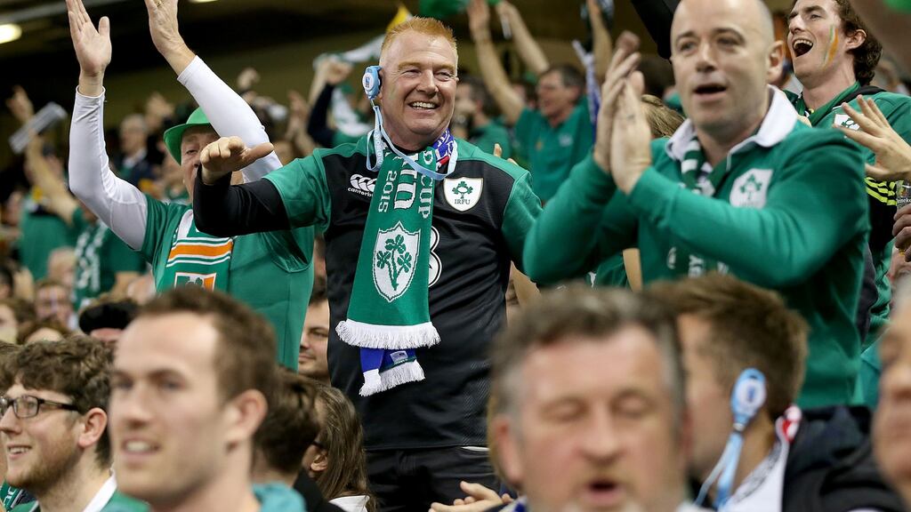 Fans celebrating Ireland’s victory over France. Photograph: Dan Sheridan/Inpho