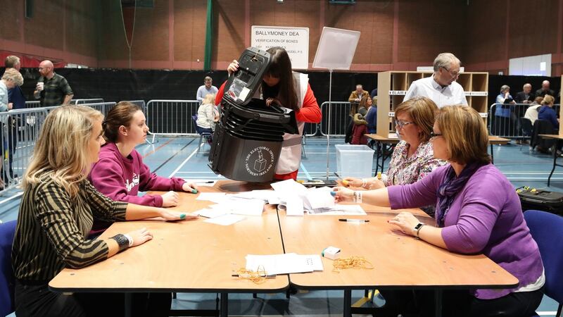 Counting of ballots begins in the Northern Ireland local elections as at Coleraine Leisure centre in Co Derry. File photograph: Niall Carson/PA Wire