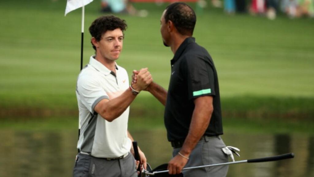 Rory McIlroy and Tiger Woods tee off at 7.30pm on the final day of The Masters. Photogarph: Getty