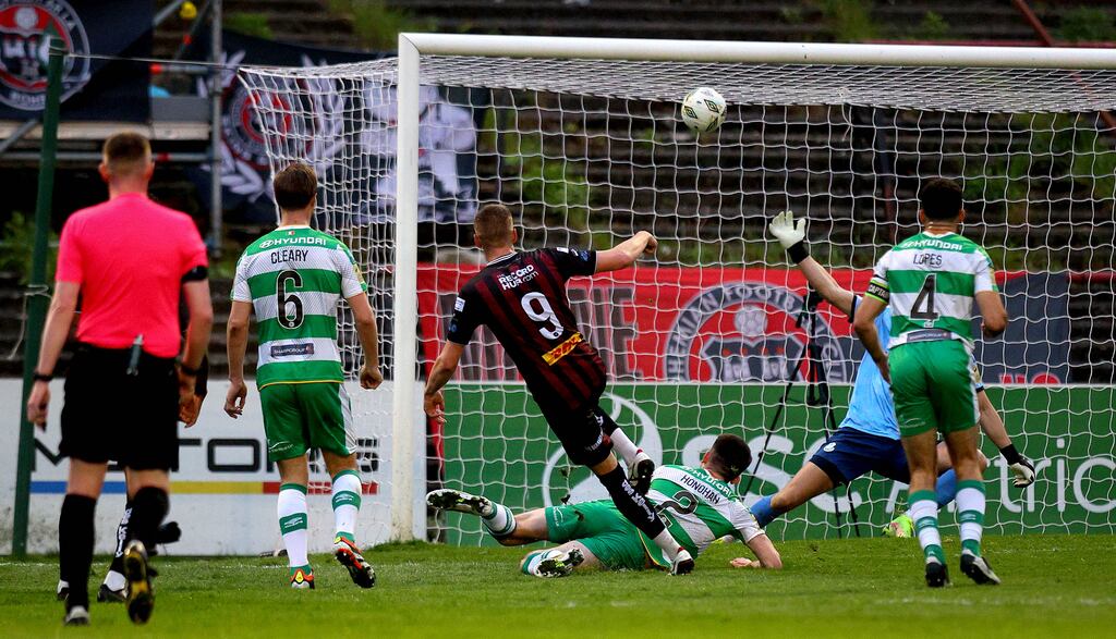 Bohs’ Filip Piszczek scores the first goal of the game. Photograph: Ryan Byrne/Inpho