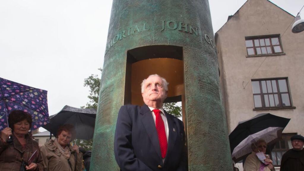 John Condon, nephew of Private John Condon, who is recorded as the youngest battle casualty of the First World War and was known as the Boy Soldier, at the unveiling of a monument to his uncle in Waterford today. Photograph: Patrick Browne