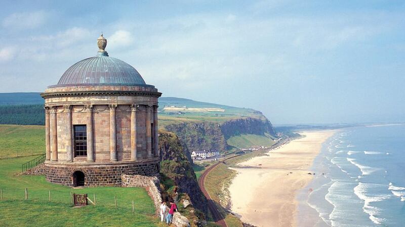 <a href=http://www.discovernorthernireland.com/product.aspx?ProductID=2928>Mussenden Temple </a>There cannot be a more wild and dramatic place in Northern Ireland than the landscape park of Downhill. The romantic vision of Frederick Hervey, Earl of Bristol and Bishop of Derry, he created an elegant mansion at Downhill, which now lies in ruins. On the nearby clifftop the Earl Bishop built the circular Mussenden Temple as his library, modelled on the Temple of Vesta at Tivoli.