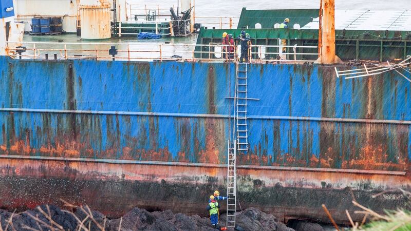 Personnel from Cork County Council board the wreck. Photograph: David Creedon/Anzenberger