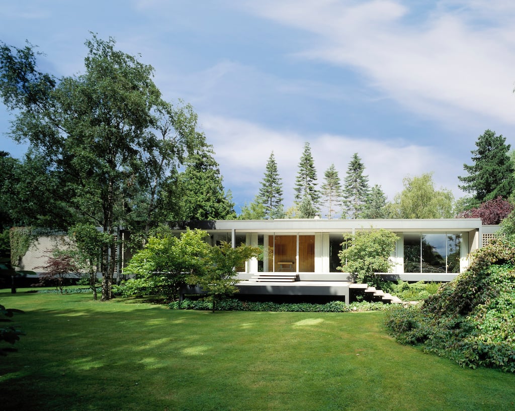 Tallon House: the serenely beautiful single-storey home stands on a wooded site adjoining Foxrock Golf Club, with views south towards the Dublin Mountains