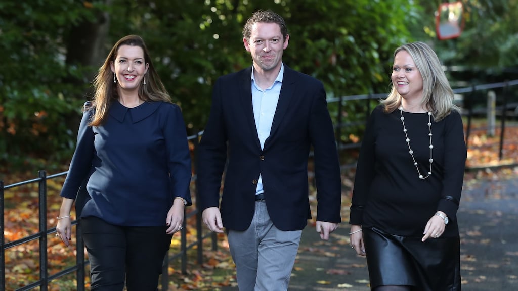 Campaigners Vicky Phelan, Stephen Teap and Lorraine Walsh at the launch of the 221+ Cervical Check Patient Support Group at Farmleigh House in Dublin. Photograph: Niall Carson/PA Wire