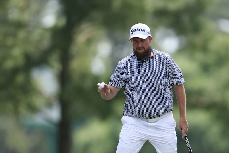 Shane Lowry reacts after making birdie on the eighth hole during the second round of the Masters. Photograph: Richard Heathcote/Getty Images