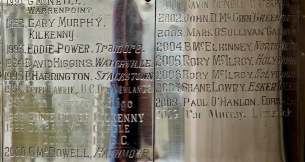 Previous winners including major winners Padraig Harrington (1995) and Graeme McDowell (2000). Photograph: James Crombie/Inpho