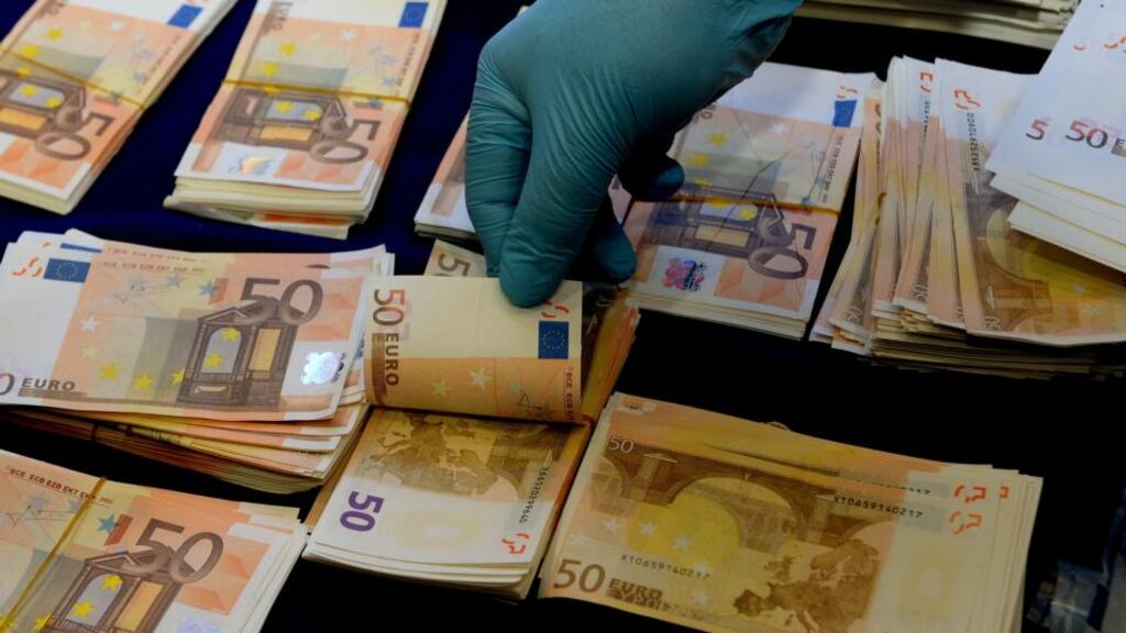 Some of the couterfeit €50  notes seized during a Garda operation targeting subversive activities. Photograph: David Sleator