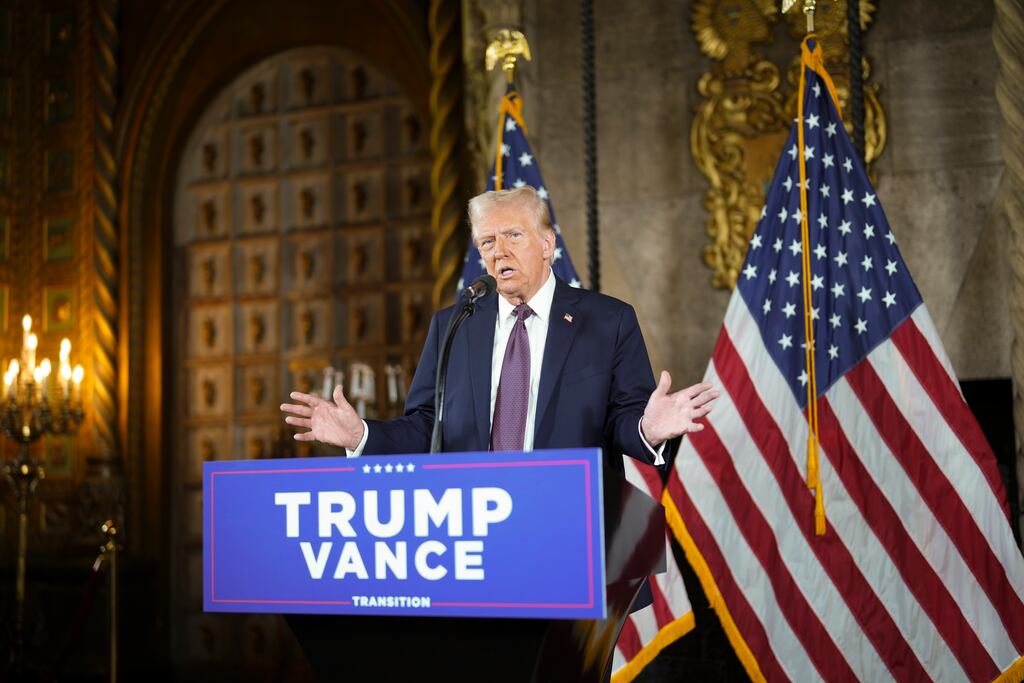 US president-elect Donald Trump gives a news conference at his Mar-a-Lago club in Palm Beach, Florida, on Tuesday. Photograph: Doug Mills/New York Times