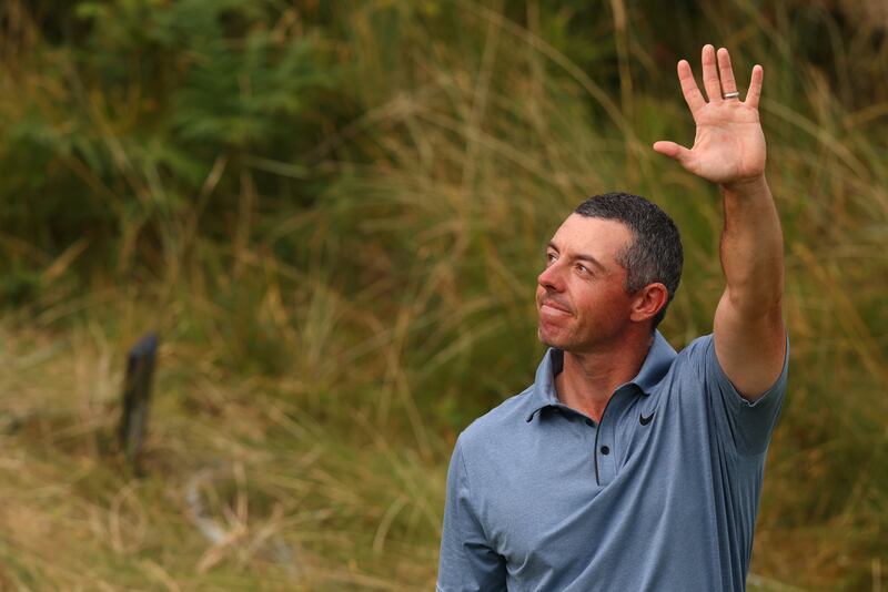 Rory McIlroy acknowledges the crowd on the 18th green at the end of his final round at Royal Portrush. Photograph: Ben Brady/Inpho