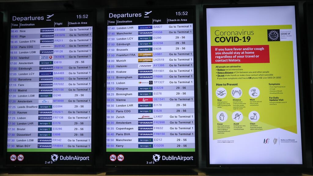Information on Covid-19 posted in Dublin Airport. Photograph: Crispin Rodwell