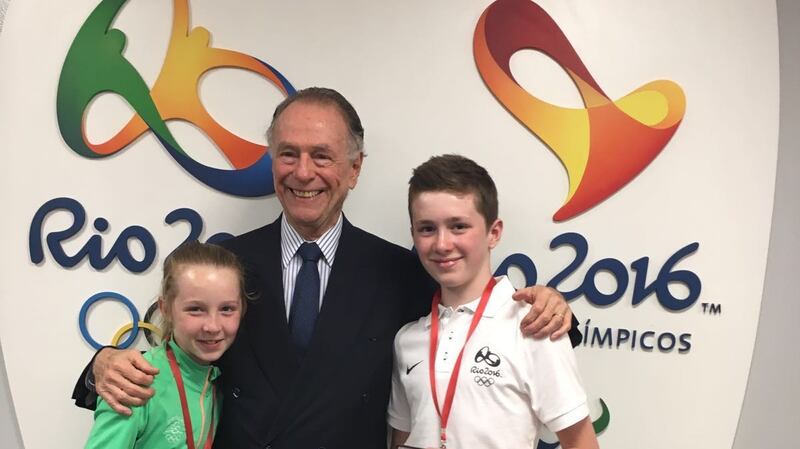 Mark O’Brien (right) from Blackrock, Co Dublin and his sister Isabel meet Carlos Arthur Nuzman, head of the Brazil Olympic Committee and in charge of organising the Rio Olympics, in Rio de Janeiro.