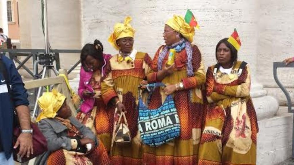 Pilgrims gather in Rome this evening ahead of ceremonies tomorrow to mark the canonisation of Popes John XXIII and John Paul II. Photograph: Patsy McGarry.