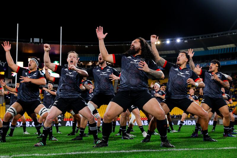 The Maori All Blacks perform a haka before the defeat to Ireland at the
Sky Stadium in Wellington, New Zealand. Photograph: Hagen Hopkins/Getty Images)