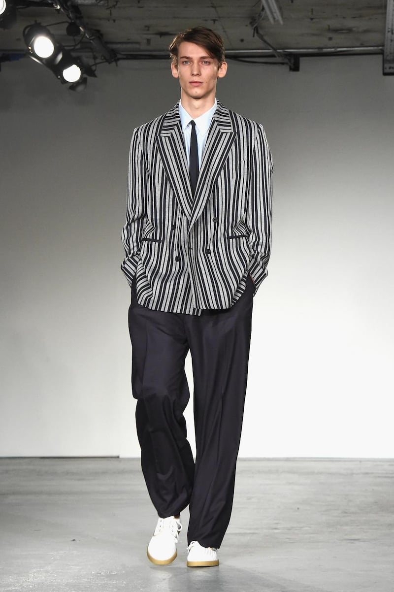 Baggy trousers: E. Tautz went for cuffed high-waisted loose trouser look. Photograph: Stuart C. Wilson/Getty Images