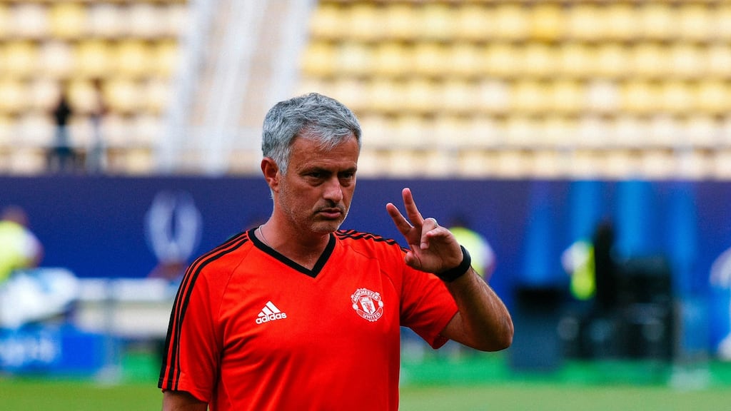Manchester United’s Portuguese coach Jose Mourinho. Photograph: Dimitar Dilkoff/AFP/Getty Images