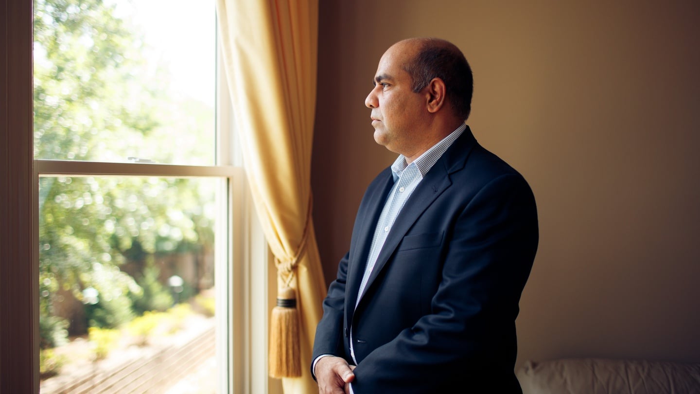 Rashid Siddiqui at his home in Marietta, just outside Atlanta, Georgia. He almost lost his life on September 24th, 2015 when hundreds, maybe thousands, of pilgrims were crushed to death at the hajj in Mecca, Saudi Arabia. Photograph: Melissa Golden/The New York Times