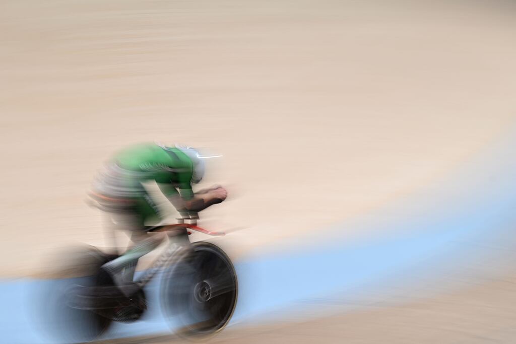 Ronan Grimes competing in the men's C4 Individual Pursuit finals during the UCI Cycling World Championships in Glasgow. Photograph: Oli Scarff/AFP/Getty Images
