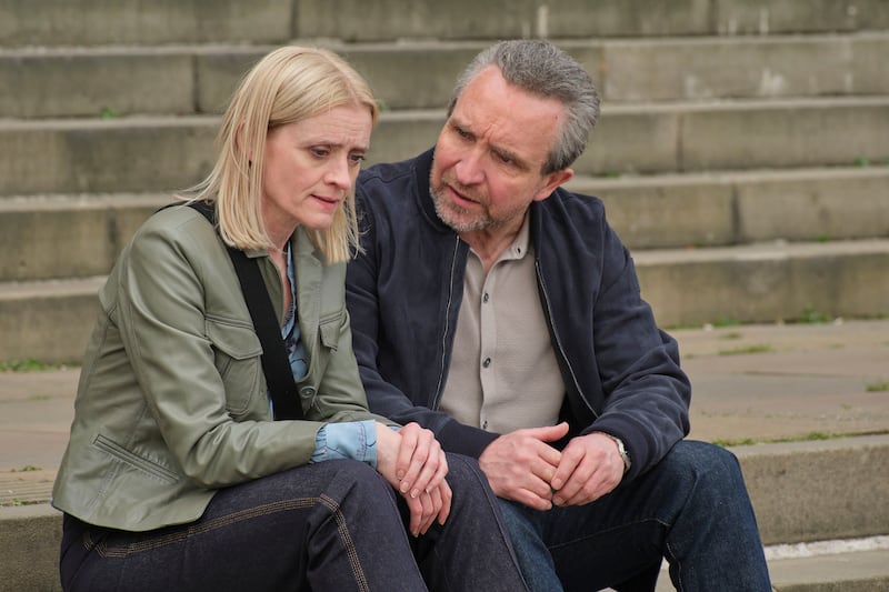 Reunion: Anne-Marie Duff and Eddie Marsan in the new BBC drama, which is produced by Warp Films, the company behind the Netflix hit Adolescence. Photograph: BBC/Warp Films/Matt Squire