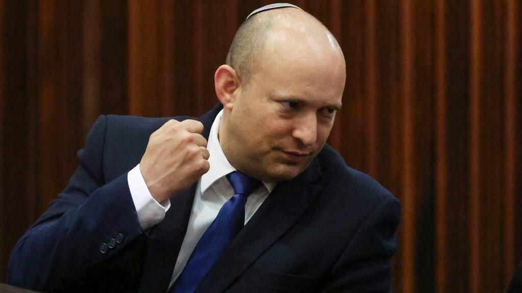 Yamina party leader Naftali Bennett in the Knesset, Israel’s parliament, in Jerusalem on Wednesday. Photograph: Ronen Zvulun/EPA