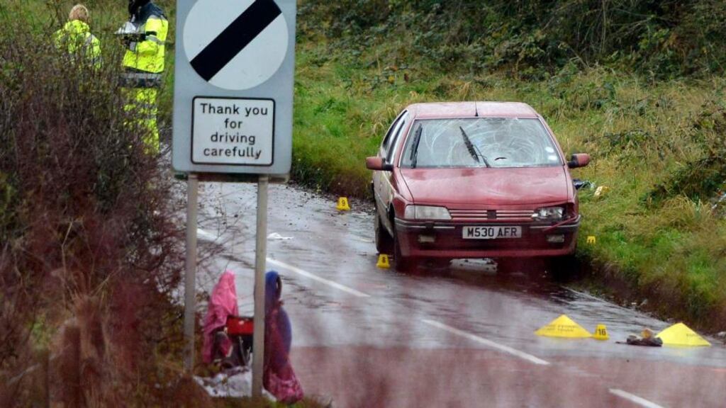 The collision  happened on the Loughill Road in the village of Cloughmills, near Ballymena. Photograph:  Colm Lenaghan/Pacemaker