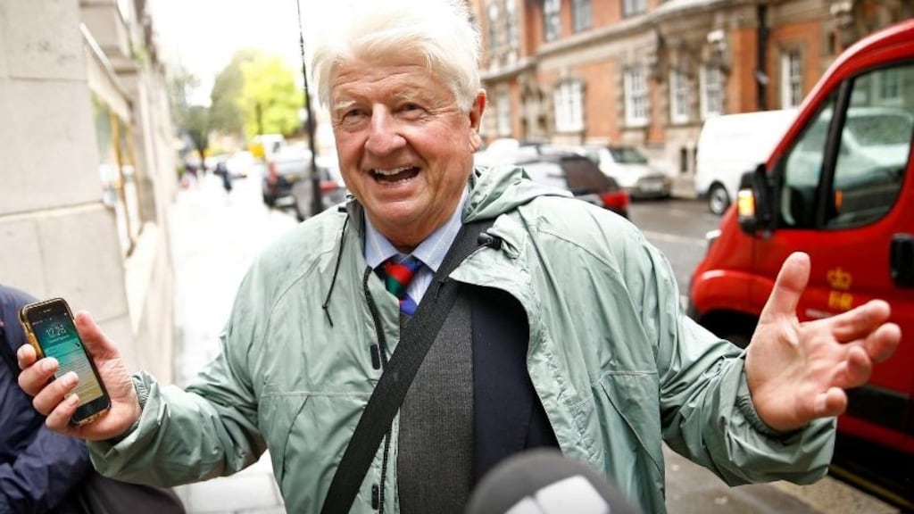 Defender dad: Stanley Johnson is quizzed by Jonathan Healy, guest host of The Pat Kenny Show on Newstalk. Photograph: Reuters/Henry Nicholls