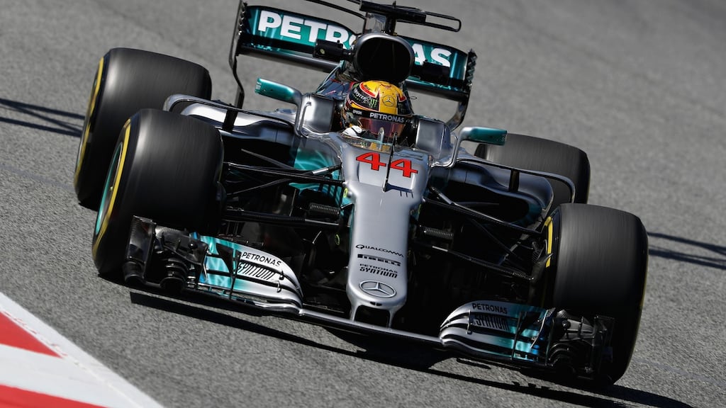 Mercedes driver Lewis Hamilton on track during practice for the Spanish Formula One Grand Prix at Circuit de Catalunya in Montmelo, Spain. Photograph: Mark Thompson/Getty Images