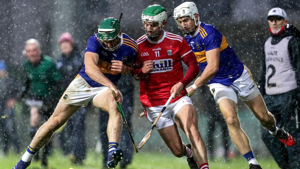 Cork’s Shane Kingston is challenged by Tipperary’s Brendan Maher and Niall O’Meara. Photograph: Laszlo Geczo/Inpho