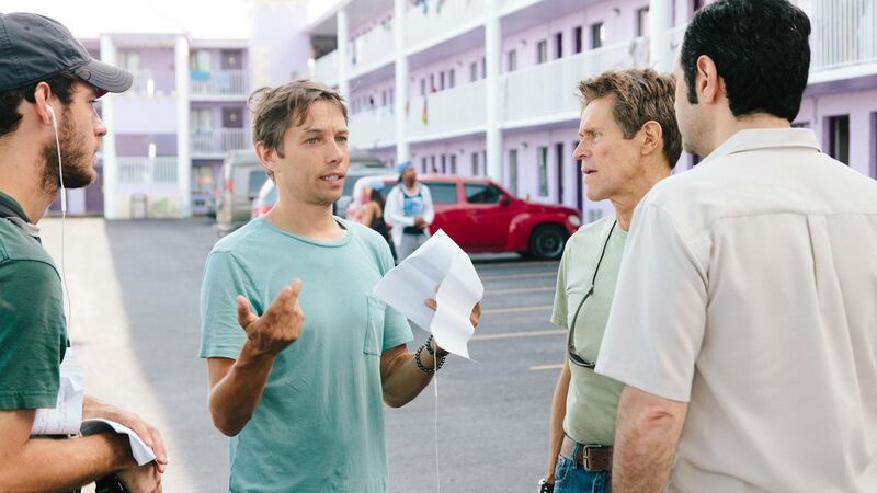 Director Sean Baker with Willem Dafoe on the set of The Florida Project.