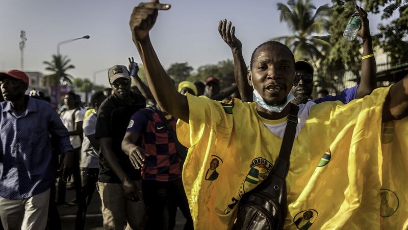 Opposition supporters protest against the Gambia’s presidential election results in Banjul, Gambia. Photograph: Sally Hayden/SOPA Images/LightRocket via Getty Images