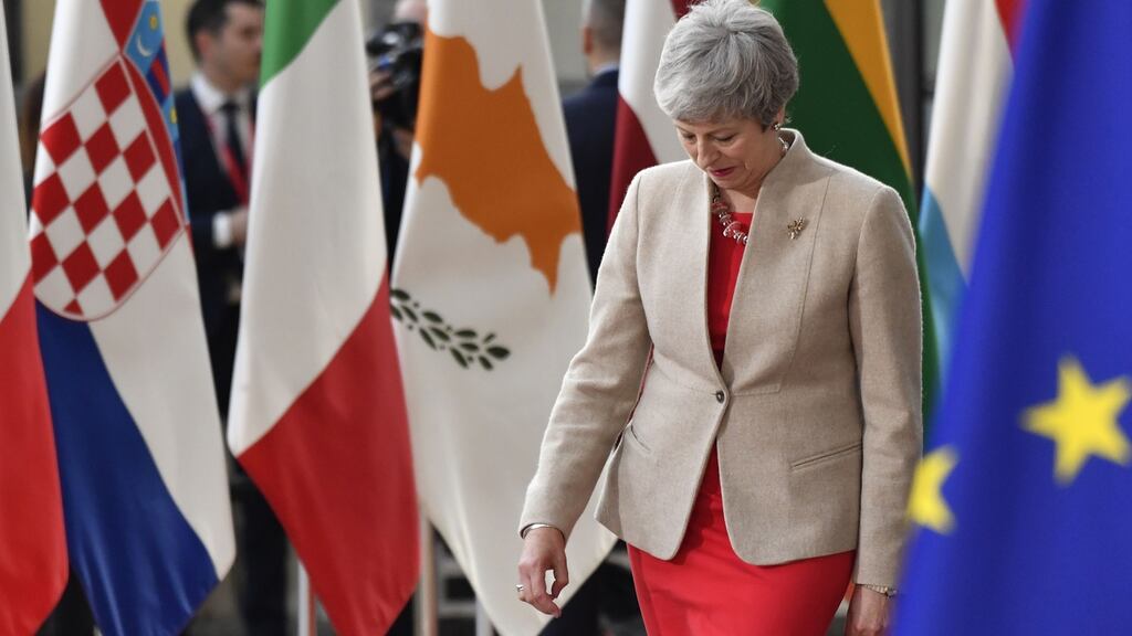 Theresa May, U.K. prime minister, arrives for the European Union (EU) summit at the EU headquarters in Brussels, Belgium, on Tuesday, May 28, 2019. Photographer: Geert Vanden Wijngaert/Bloomberg