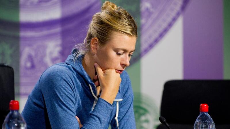 Russia’s Maria Sharapova speaks in a press conference after losing to Portugal’s Michelle Larcher De Brito. Photograph: Chris Raphael/PA Wire.