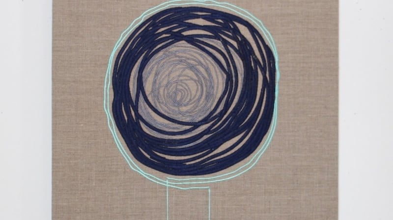 Brendan Earley – About Time (2018, Embroidery on linen, 45cm x 45cm) from Present Perfect at Sirius Arts Centre