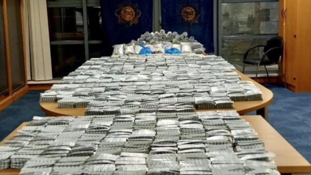 An estimated €650,000 worth of suspected benzodiazepine tablets were found in bin bags during a search of a vehicle.