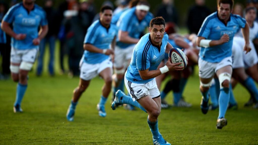 Dan Carter during an All Blacks training session in London yesterday as he prepares to celebrate his 100th cap. Photograph: Phil Walter/Getty Images