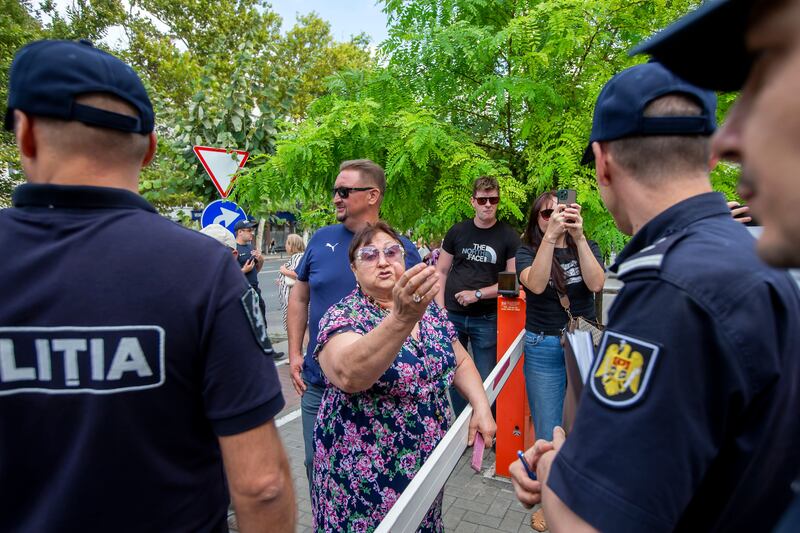 Supporters of the banned pro-Russian political party 'Shor' attending a protest last week in Chisinau. Photograph: EPA