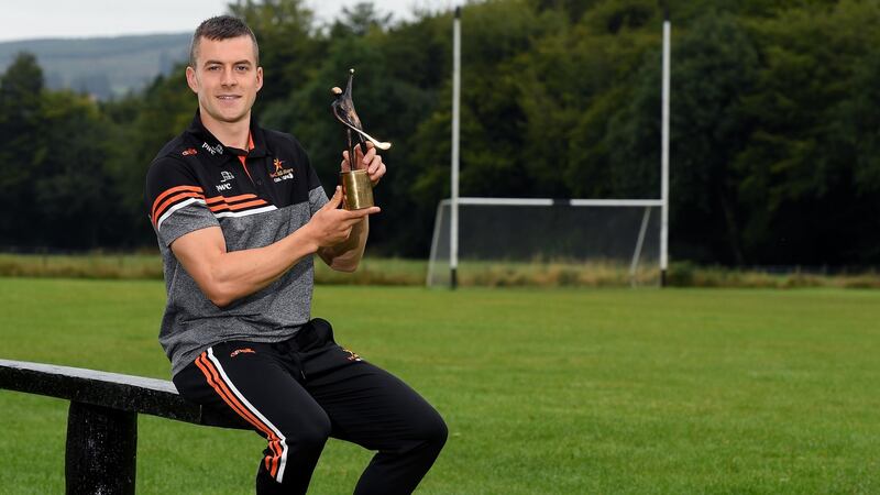 Waterford’s Jamie Barron with his PwC GAA/GPA hurler of the month award for July at his home club The Nire-Fourmilewater in Ballymacarbry, Waterford. Photograph: Matt Browne/Sportsfile