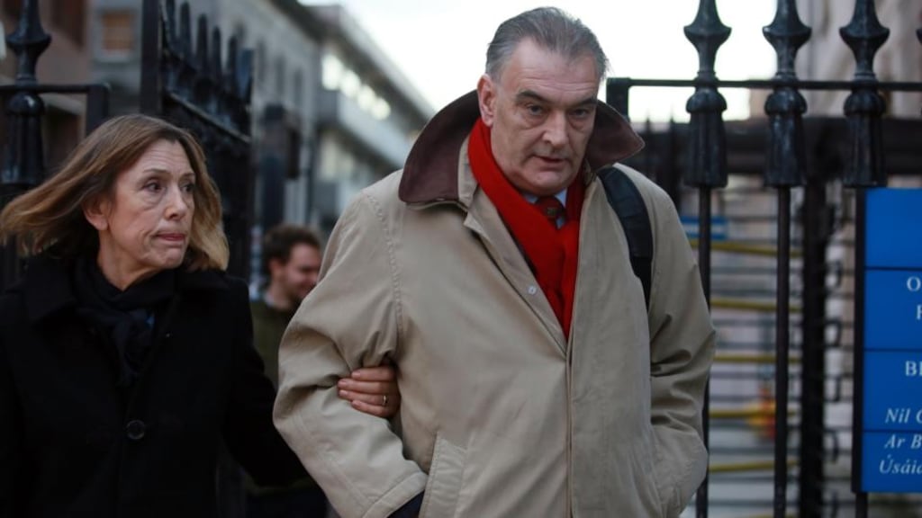 Ian Bailey and his partner Jules Thomas   leaving the Four Courts today, Mr Bailey’s seventh day under cross-examination by Luán Ó Braonáin SC, who is acting for the State. Photograph: Collins
