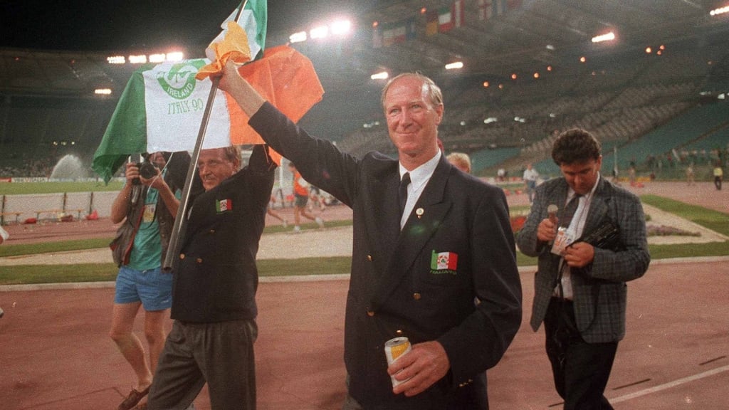 Republic of Ireland manager Jack Charlton waves to the crowd after his side were knocked out by Italy in the quarter-final of the World Cup in Olympic Stadium, Rome on June 30th, 1990. Photograph:   Ray McManus/Sportsfile