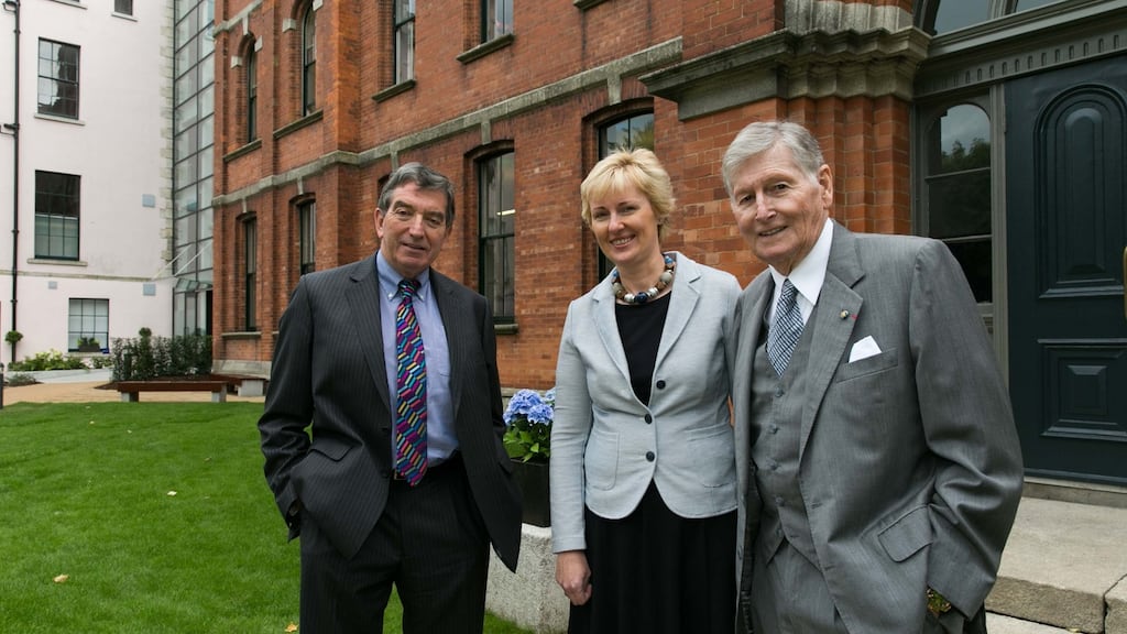 Niall FitzGerald, chairman, UCD Smurfit School Advisory Board, Helen Brophy, director, Smurfit Executive Development, and Dr Michael WJ Smurfit, founding benefactor, at the opening of the new €5 million Executive Development Centre at UCD Smurfit School in September. Photograph: Shane O’Neill, SON Photographic