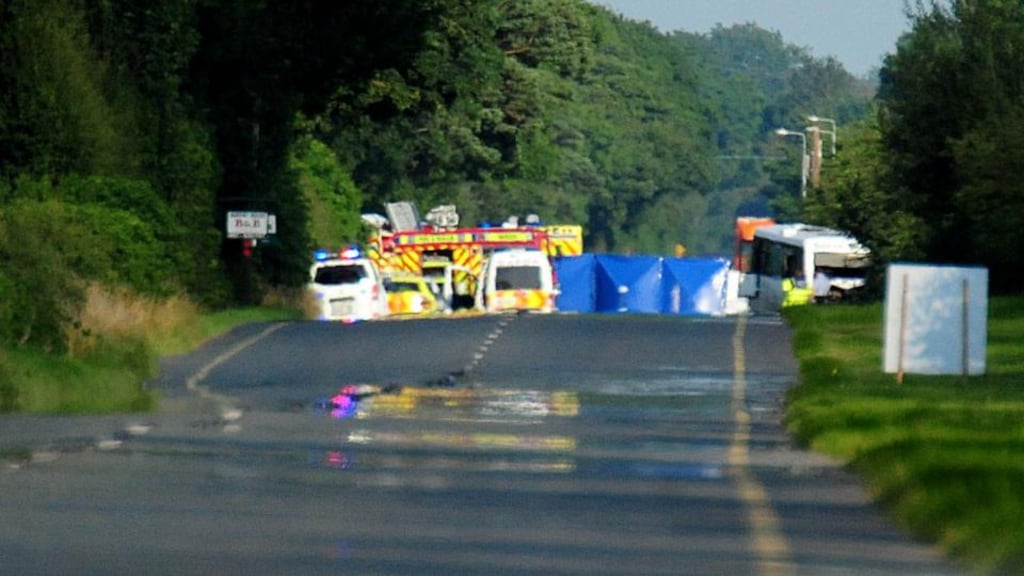 The scene in Tullamore, Co Offaly, where four men died following a two-vehicle collision on August 10th, 2012. Photograph: James Flynn/APX