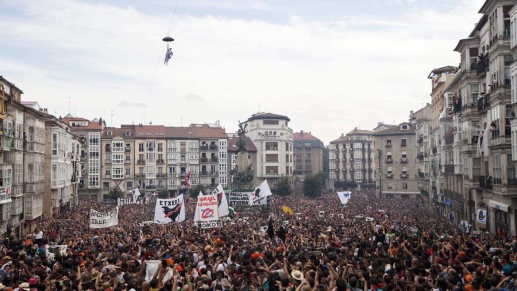 Vitoria in northern Spain, pictured earlier in August at the start of its annual festival. Photograph: Adrian Ruiz de Hierro/EPA